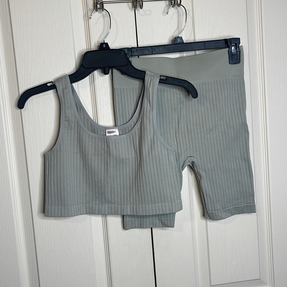 Sage green biker short set